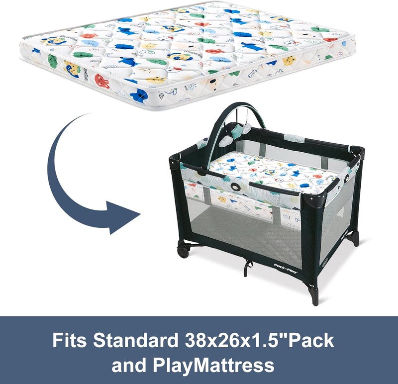 OSSERTSbearY مرتبة باك آند بلاي - 38" × 26" - مرتبة حديقة لعب قماش قطن ممتاز معززة بالأمان - تناسب حديقة لعب غراكو وبيبي تريند وبامو بيبي، دعم قوي ورغوة مريحة - Image 5